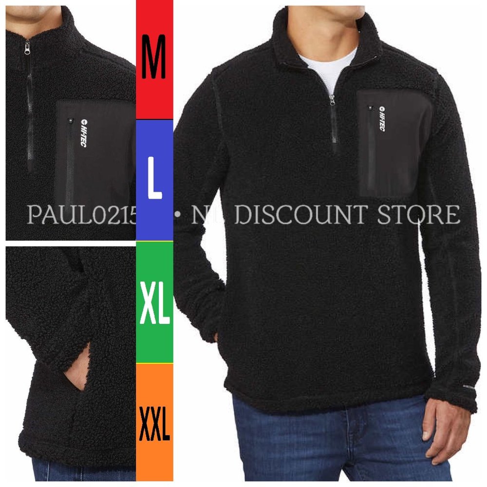 HI-TEC Men’s Thermo Fleece ¼ Zip Pullover Sweater, Black, Size M L XL XXL